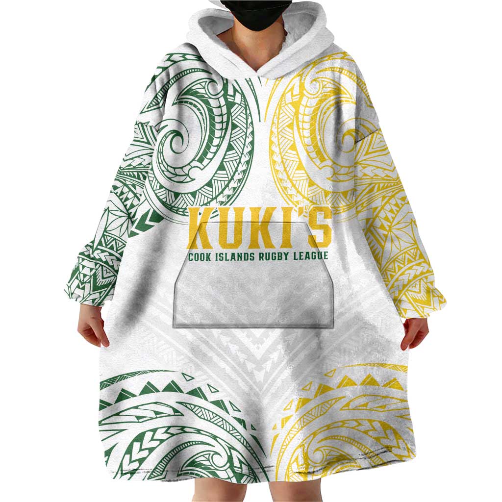 World Rugby Cook Islands Wearable Blanket Hoodie White Polynesian Tribal Pattern - Polynesian Pride
