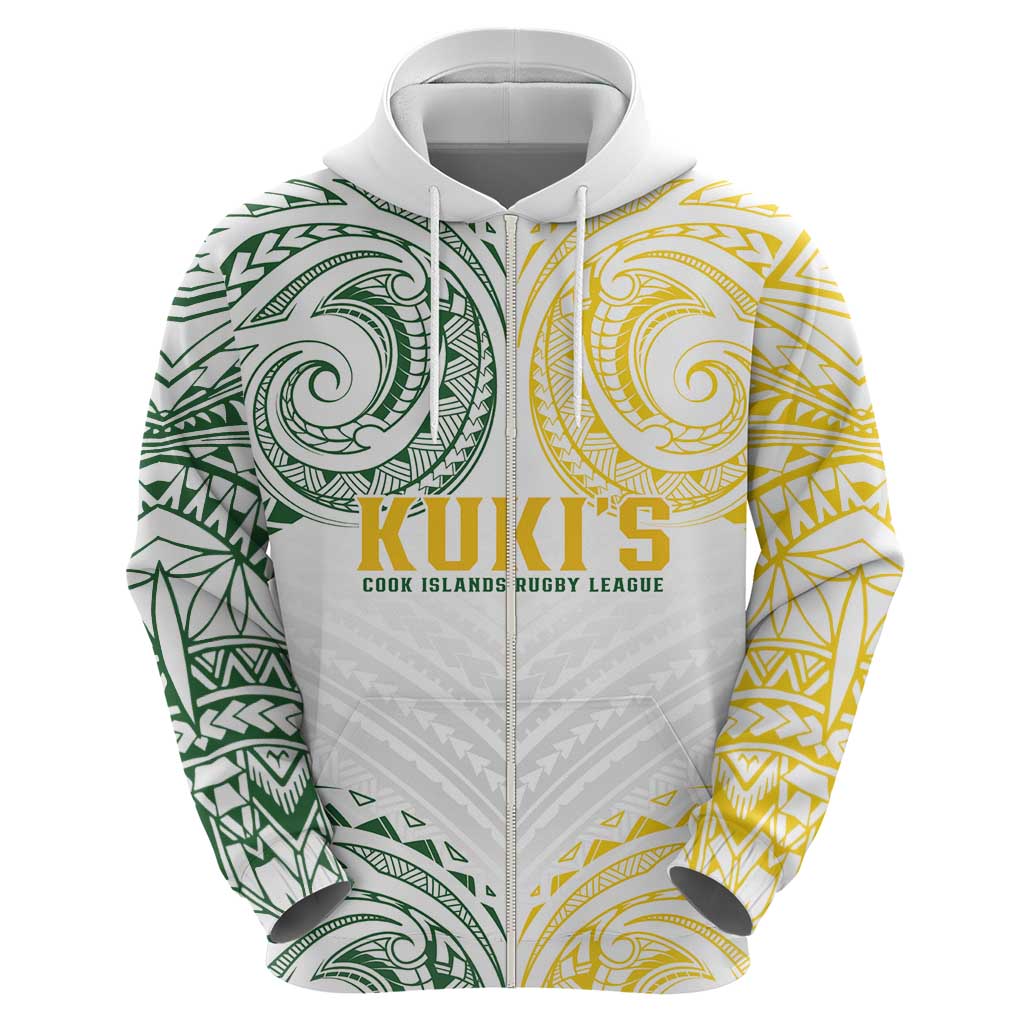 World Rugby Cook Islands Zip Hoodie White Polynesian Tribal Pattern - Polynesian Pride