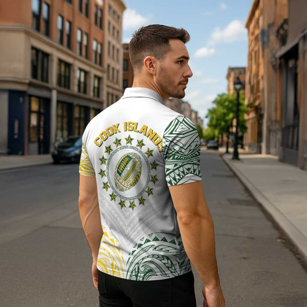 World Rugby Cook Islands Zipper Polo Shirt White Polynesian Tribal Pattern - Polynesian Pride