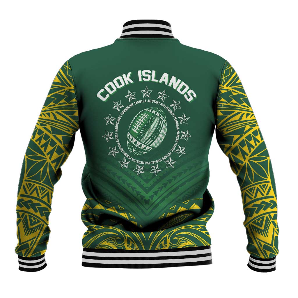 World Rugby Cook Islands Baseball Jacket Green Polynesian Tribal Pattern - Polynesian Pride