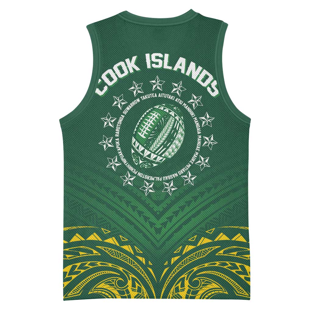 World Rugby Cook Islands Basketball Jersey Green Polynesian Tribal Pattern - Polynesian Pride