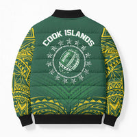 World Rugby Cook Islands Bomber Puffer Jacket Green Polynesian Tribal Pattern - Polynesian Pride