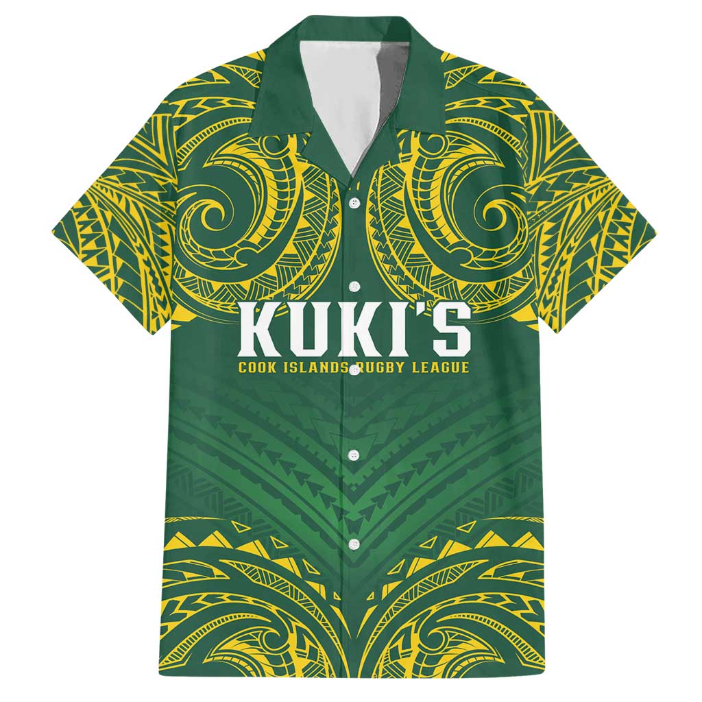 World Rugby Cook Islands Hawaiian Shirt Green Polynesian Tribal Pattern - Polynesian Pride