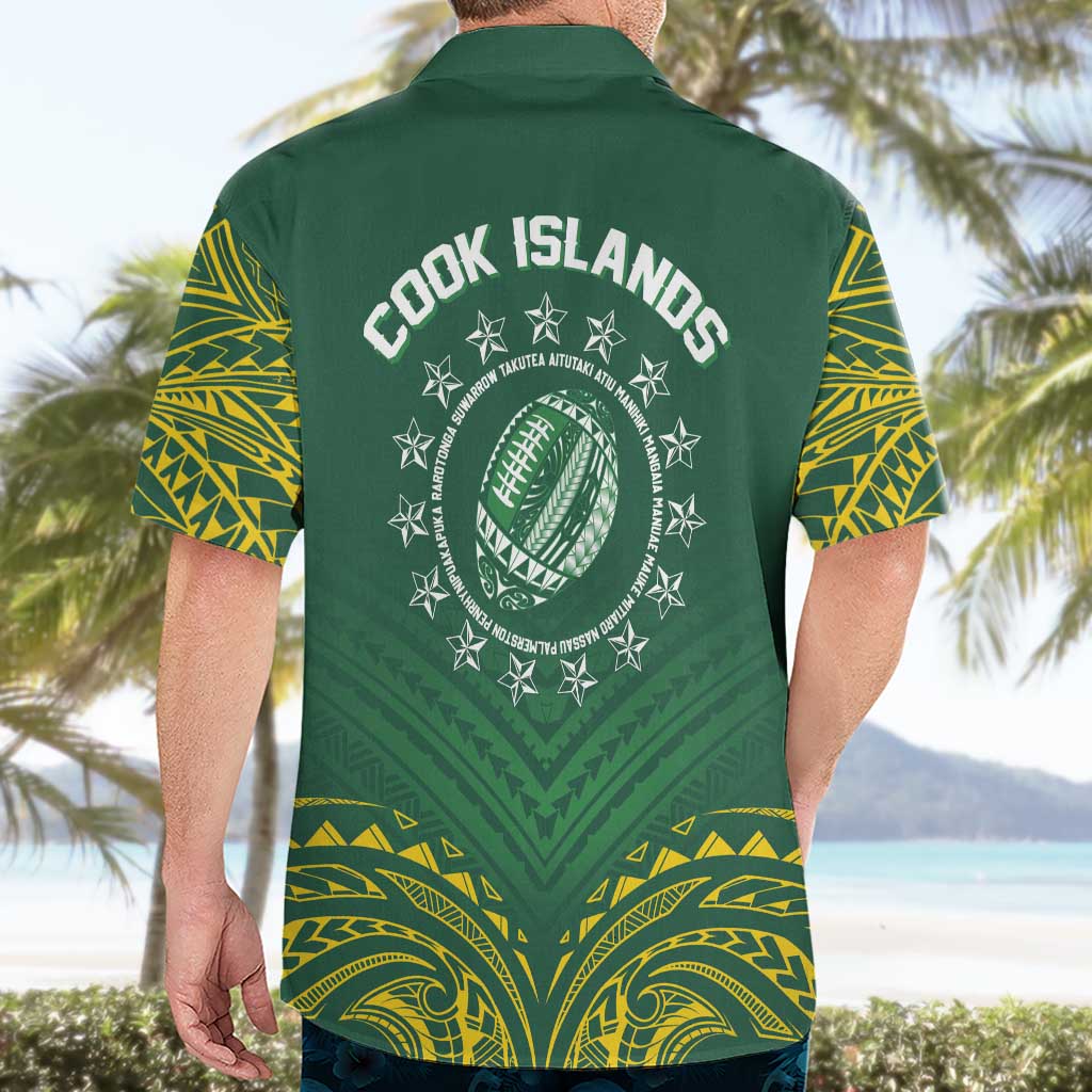 World Rugby Cook Islands Hawaiian Shirt Green Polynesian Tribal Pattern - Polynesian Pride