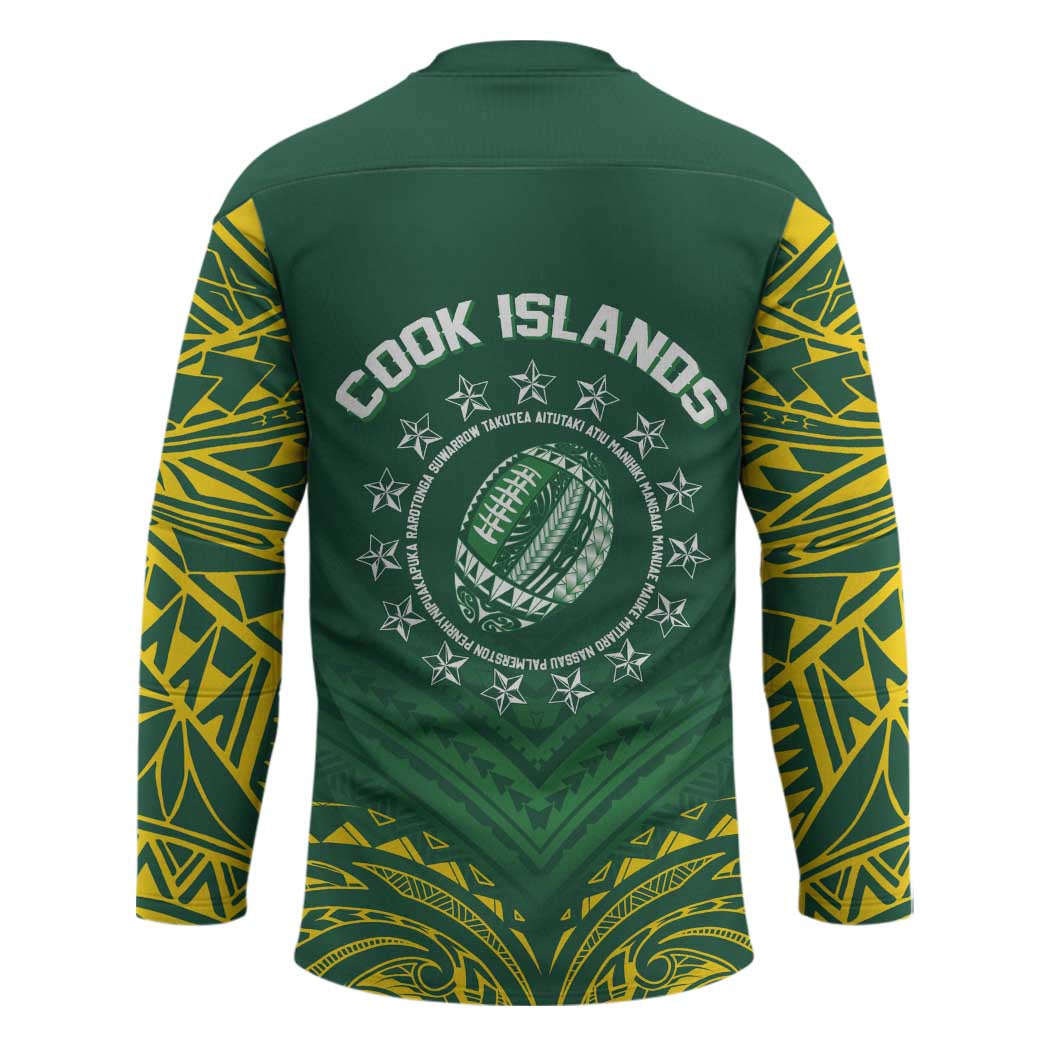 World Rugby Cook Islands Hockey Jersey Green Polynesian Tribal Pattern - Polynesian Pride