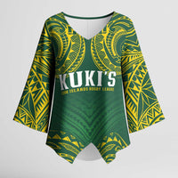 World Rugby Cook Islands Kimono Sleeve Blouse Green Polynesian Tribal Pattern - Polynesian Pride