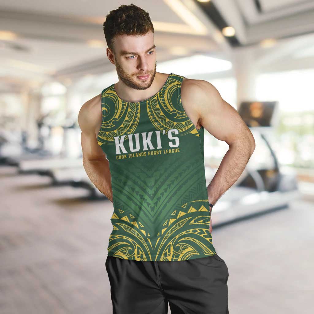 World Rugby Cook Islands Men Tank Top Green Polynesian Tribal Pattern - Polynesian Pride