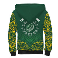 World Rugby Cook Islands Sherpa Hoodie Green Polynesian Tribal Pattern - Polynesian Pride