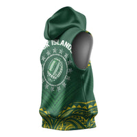 World Rugby Cook Islands Sleeveless Hoodie Green Polynesian Tribal Pattern - Polynesian Pride