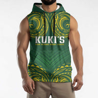 World Rugby Cook Islands Sleeveless Hoodie Green Polynesian Tribal Pattern - Polynesian Pride
