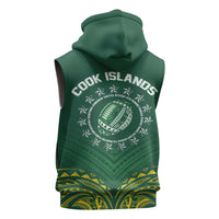 World Rugby Cook Islands Sleeveless Zip Hoodie Green Polynesian Tribal Pattern - Polynesian Pride