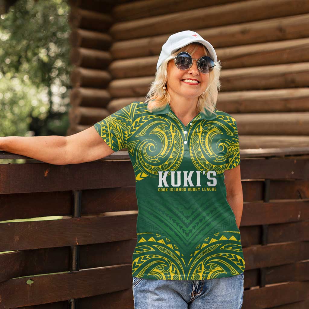 World Rugby Cook Islands Women Polo Shirt Green Polynesian Tribal Pattern - Polynesian Pride