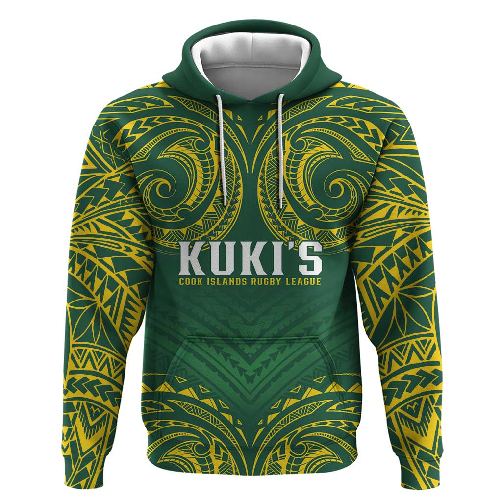 World Rugby Cook Islands Zip Hoodie Green Polynesian Tribal Pattern - Polynesian Pride