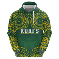 World Rugby Cook Islands Zip Hoodie Green Polynesian Tribal Pattern - Polynesian Pride