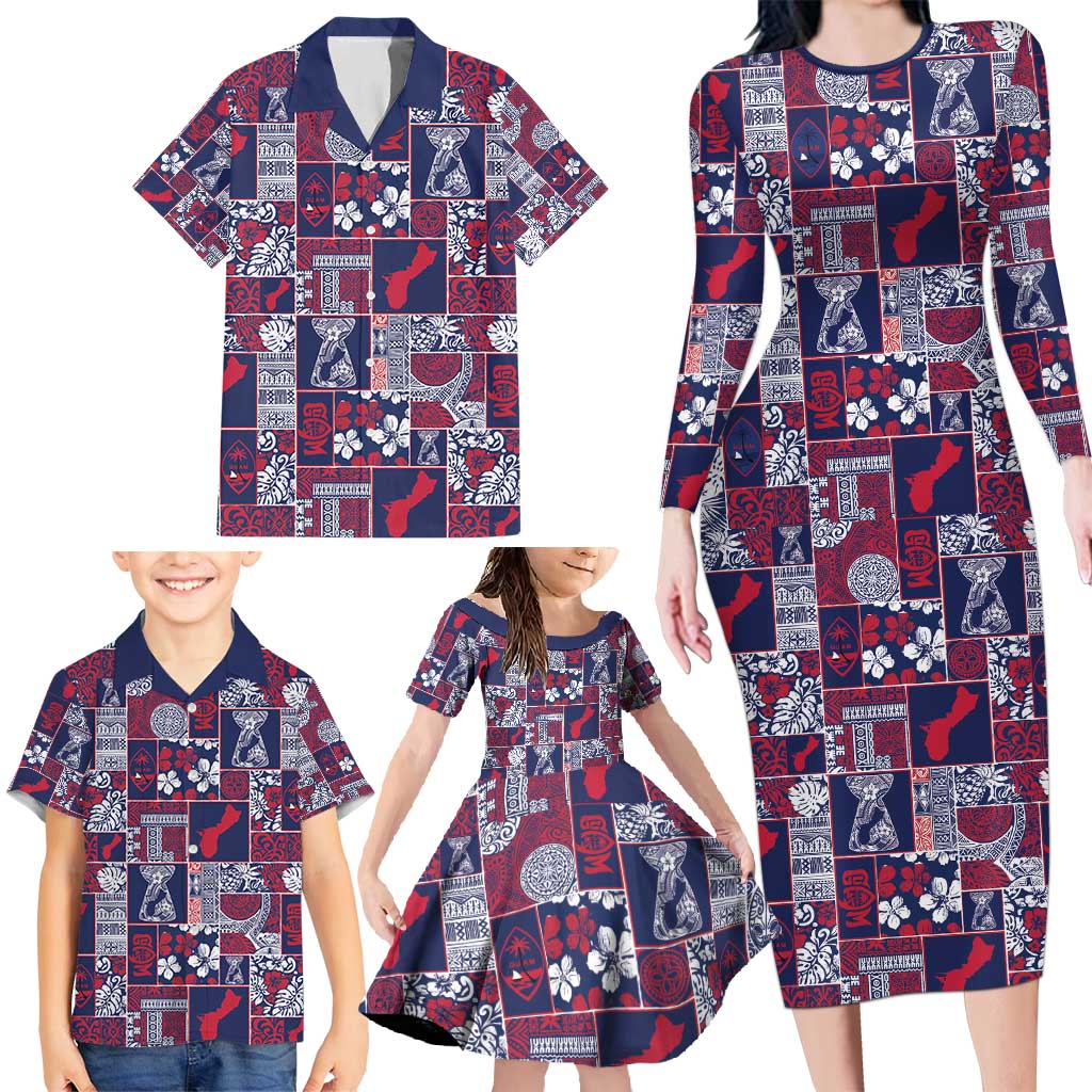 Guam Felis Pasgua Family Matching Long Sleeve Bodycon Dress and Hawaiian Shirt Pacific Patchwork Xmas Vibes - Polynesian Pride