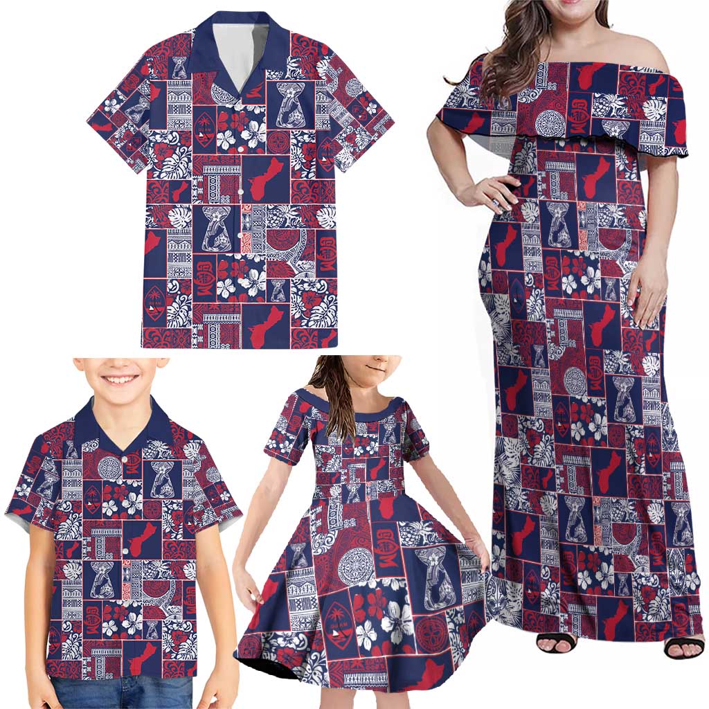 Guam Felis Pasgua Family Matching Off Shoulder Maxi Dress and Hawaiian Shirt Pacific Patchwork Xmas Vibes - Polynesian Pride
