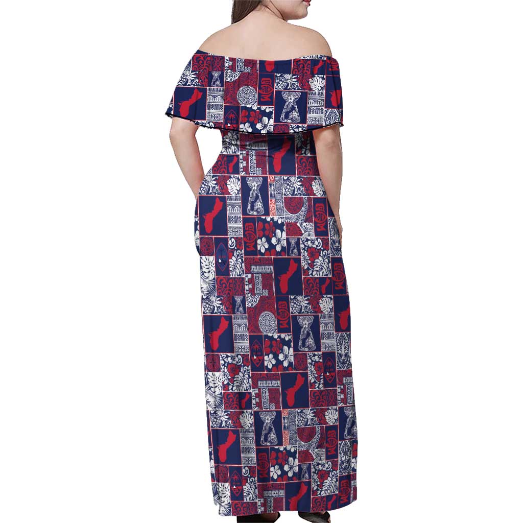 Guam Felis Pasgua Family Matching Off Shoulder Maxi Dress and Hawaiian Shirt Pacific Patchwork Xmas Vibes - Polynesian Pride