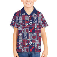 Guam Felis Pasgua Family Matching Off Shoulder Short Dress and Hawaiian Shirt Pacific Patchwork Xmas Vibes - Polynesian Pride