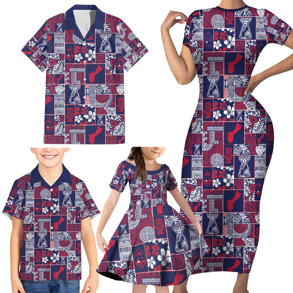 Guam Felis Pasgua Family Matching Short Sleeve Bodycon Dress and Hawaiian Shirt Pacific Patchwork Xmas Vibes - Polynesian Pride