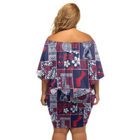 Guam Felis Pasgua Off Shoulder Short Dress Pacific Patchwork Xmas Vibes - Polynesian Pride