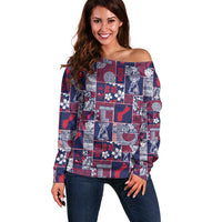 Guam Felis Pasgua Off Shoulder Sweater Pacific Patchwork Xmas Vibes - Polynesian Pride