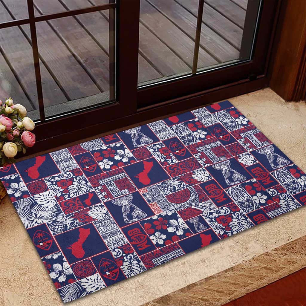 Guam Felis Pasgua Rubber Doormat Pacific Patchwork Xmas Vibes - Polynesian Pride