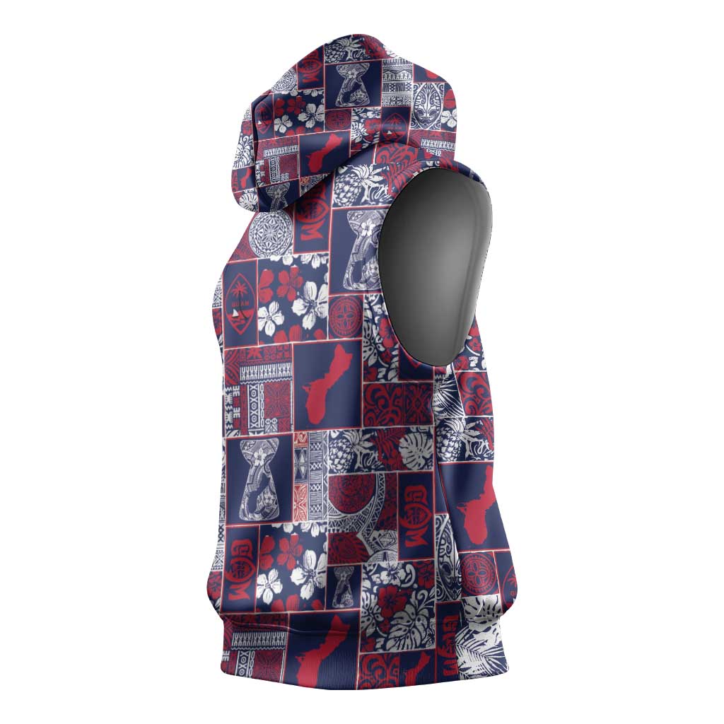 Guam Felis Pasgua Sleeveless Hoodie Pacific Patchwork Xmas Vibes - Polynesian Pride
