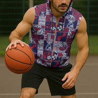 Guam Felis Pasgua Sleeveless Zip Hoodie Pacific Patchwork Xmas Vibes - Polynesian Pride