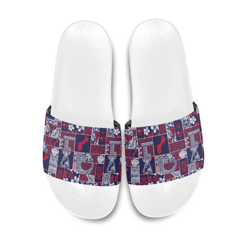 Guam Felis Pasgua Slide Sandals Pacific Patchwork Xmas Vibes - Polynesian Pride