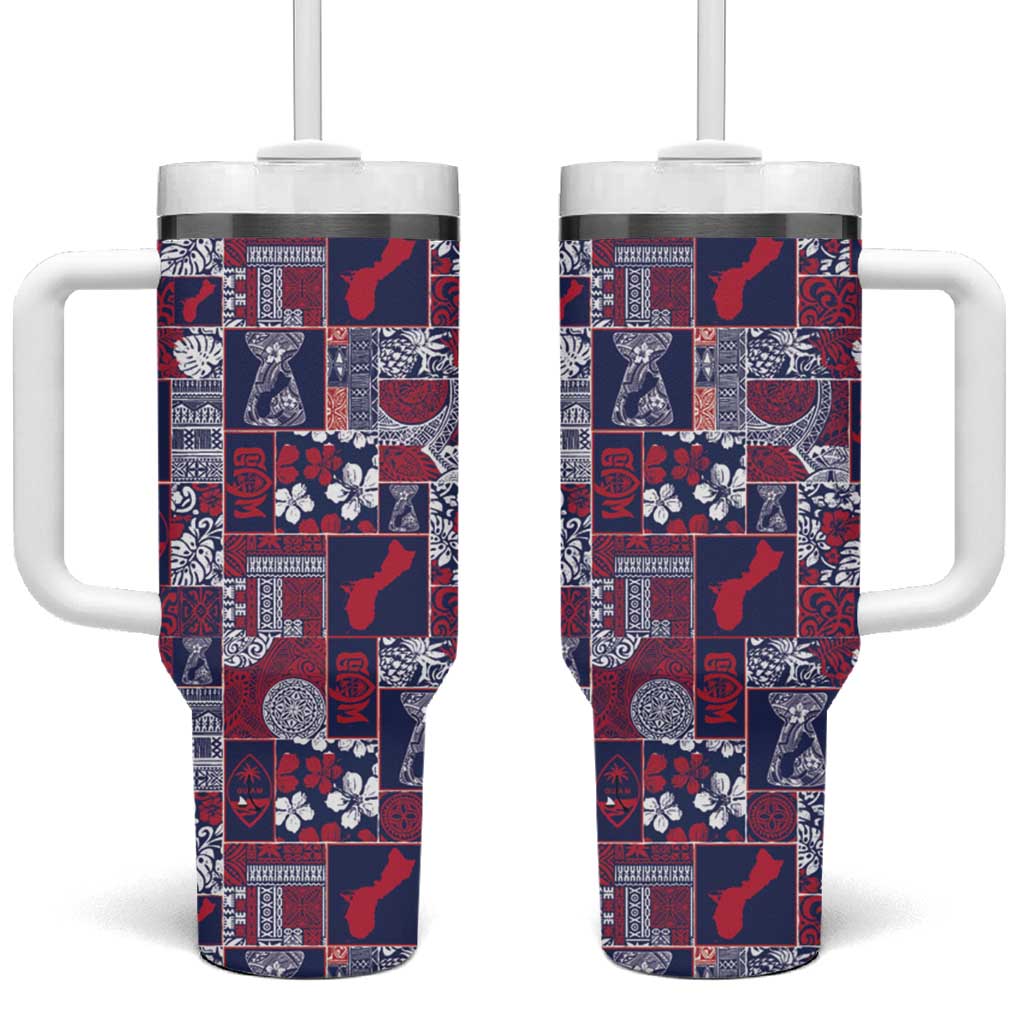 Guam Felis Pasgua Tumbler With Handle Pacific Patchwork Xmas Vibes - Polynesian Pride