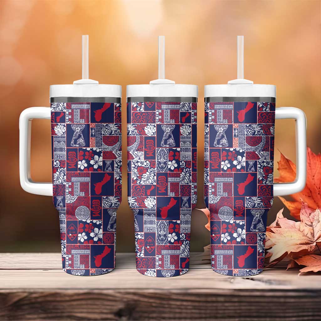 Guam Felis Pasgua Tumbler With Handle Pacific Patchwork Xmas Vibes - Polynesian Pride