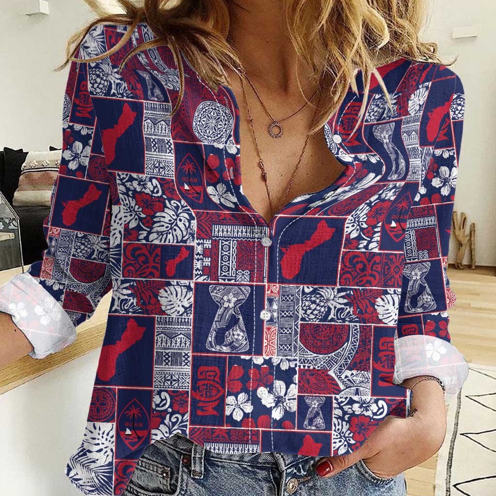 Guam Felis Pasgua Women Casual Shirt Pacific Patchwork Xmas Vibes LT9 Female Blue - Polynesian Pride