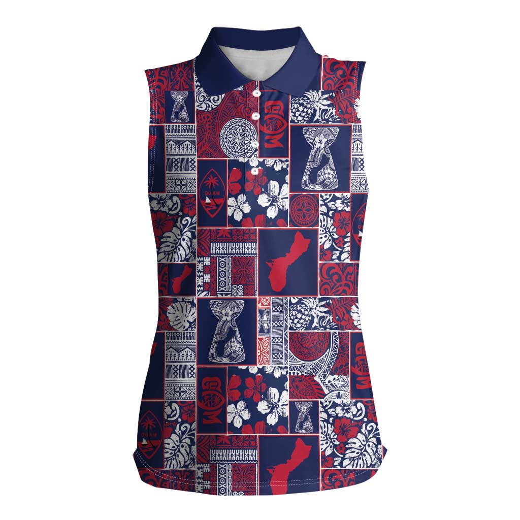 Guam Felis Pasgua Women Sleeveless Polo Shirt Pacific Patchwork Xmas Vibes - Polynesian Pride