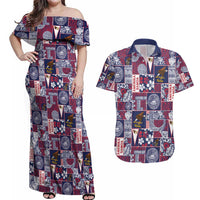 Manuia le Kerisimasi American Samoa Couples Matching Off Shoulder Maxi Dress and Hawaiian Shirt Pacific Patchwork Xmas Vibes - Polynesian Pride