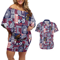 Manuia le Kerisimasi American Samoa Couples Matching Off Shoulder Short Dress and Hawaiian Shirt Pacific Patchwork Xmas Vibes - Polynesian Pride