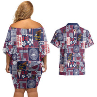 Manuia le Kerisimasi American Samoa Couples Matching Off Shoulder Short Dress and Hawaiian Shirt Pacific Patchwork Xmas Vibes - Polynesian Pride