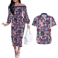 Manuia le Kerisimasi American Samoa Couples Matching Off The Shoulder Long Sleeve Dress and Hawaiian Shirt Pacific Patchwork Xmas Vibes - Polynesian Pride