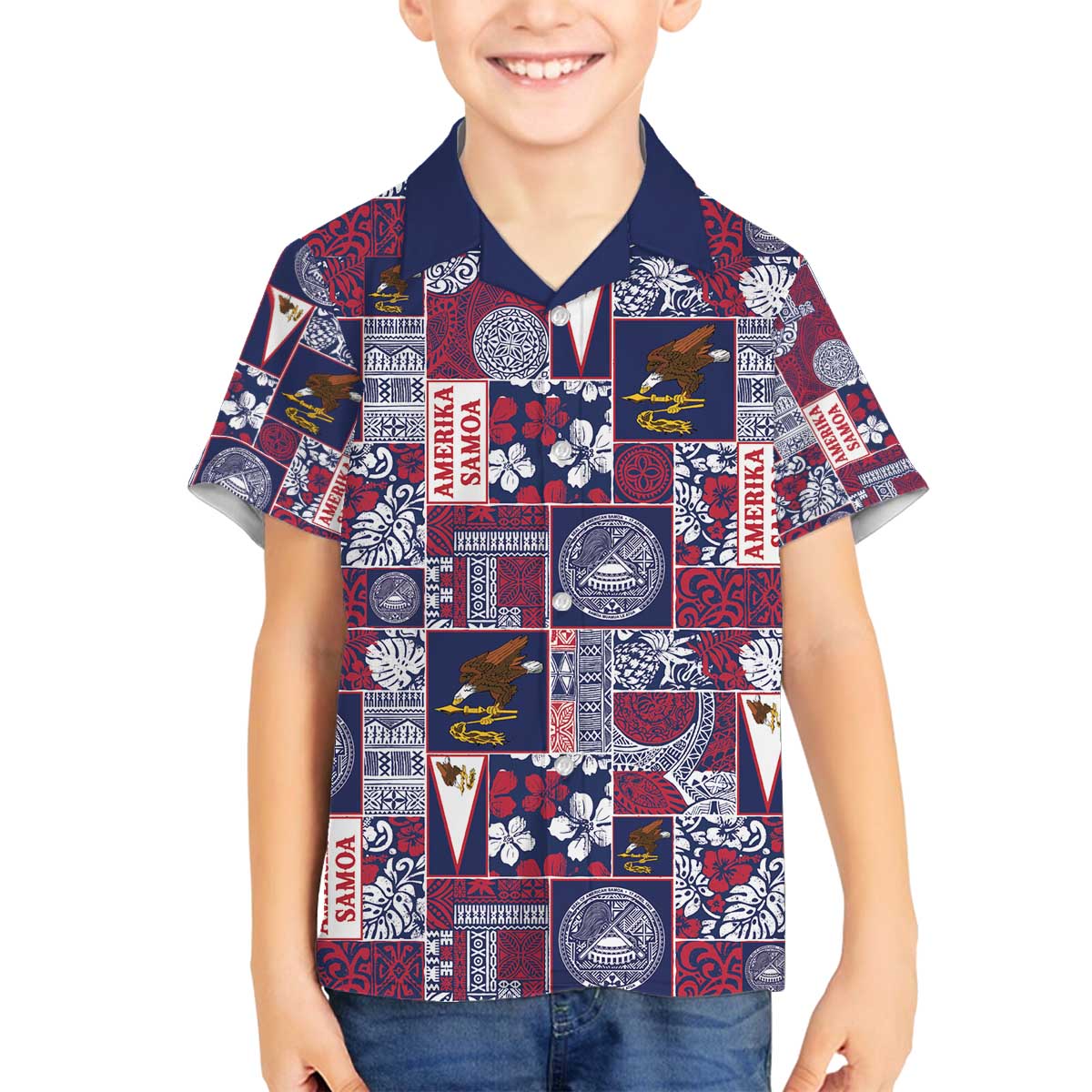 Manuia le Kerisimasi American Samoa Family Matching Off The Shoulder Long Sleeve Dress and Hawaiian Shirt Pacific Patchwork Xmas Vibes - Polynesian Pride