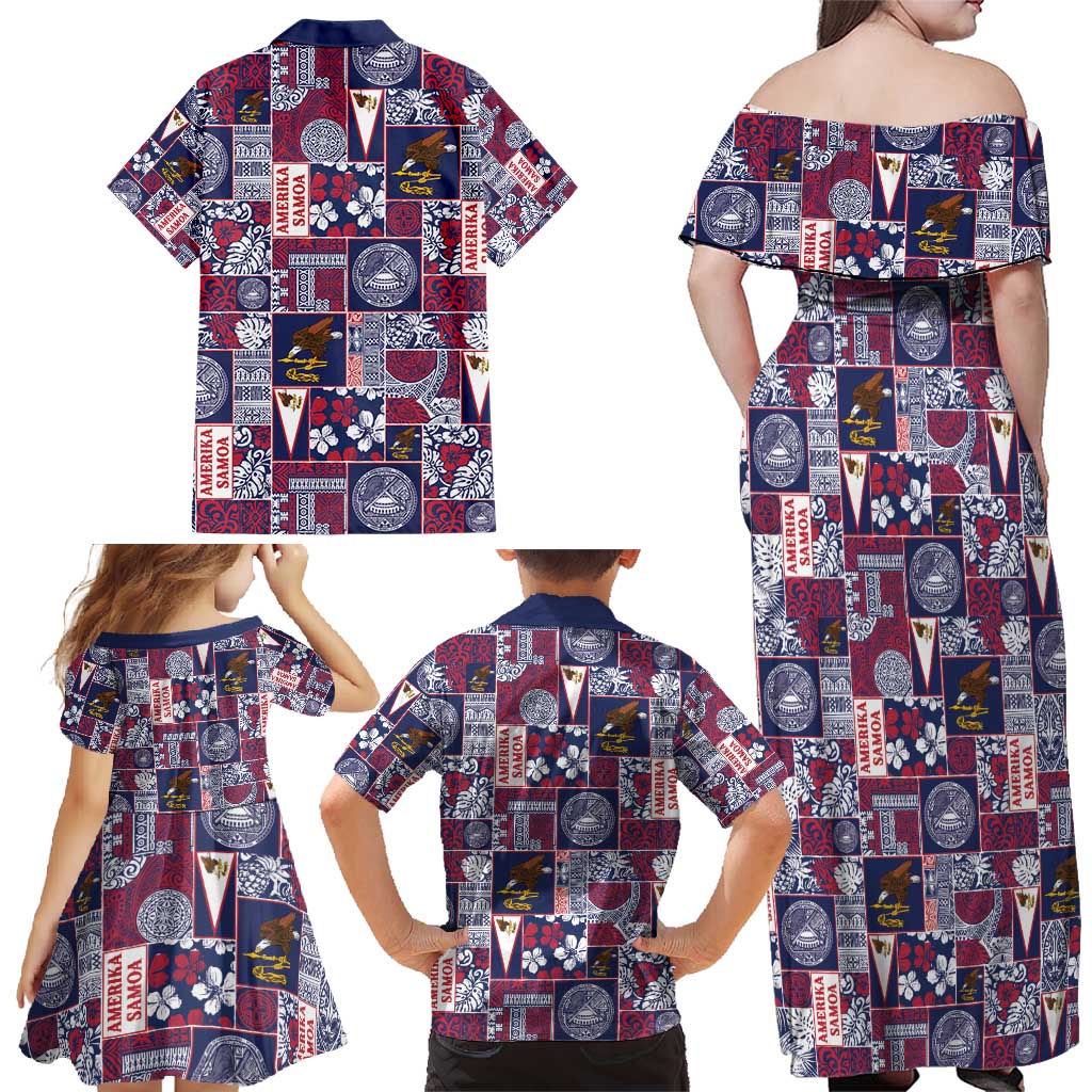 Manuia le Kerisimasi American Samoa Family Matching Off Shoulder Maxi Dress and Hawaiian Shirt Pacific Patchwork Xmas Vibes - Polynesian Pride