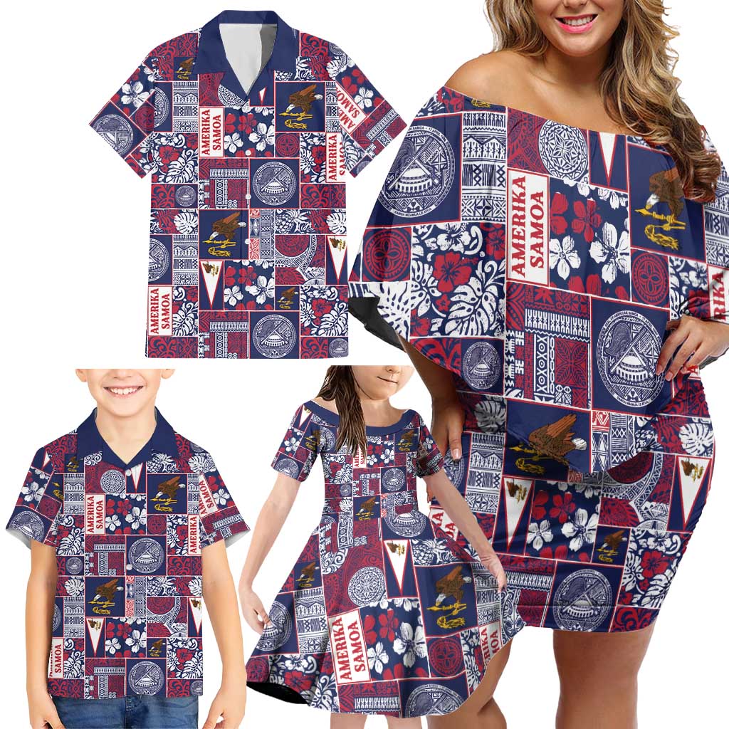 Manuia le Kerisimasi American Samoa Family Matching Off Shoulder Short Dress and Hawaiian Shirt Pacific Patchwork Xmas Vibes LT9 - Polynesian Pride