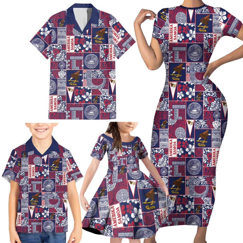 Manuia le Kerisimasi American Samoa Family Matching Short Sleeve Bodycon Dress and Hawaiian Shirt Pacific Patchwork Xmas Vibes LT9 - Polynesian Pride