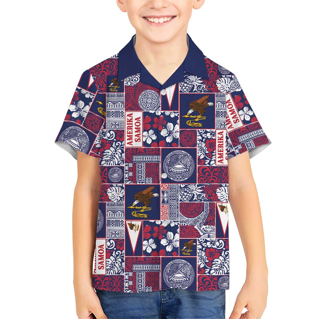 Manuia le Kerisimasi American Samoa Kid Hawaiian Shirt Pacific Patchwork Xmas Vibes LT9 Kid Blue - Polynesian Pride