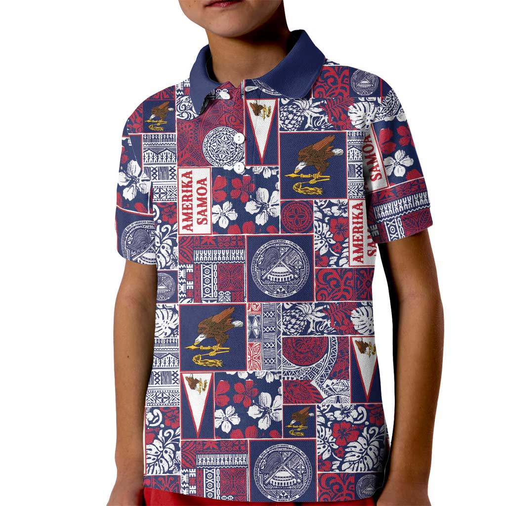 Manuia le Kerisimasi American Samoa Kid Polo Shirt Pacific Patchwork Xmas Vibes LT9 Kid Blue - Polynesian Pride