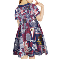 Manuia le Kerisimasi American Samoa Kid Short Sleeve Dress Pacific Patchwork Xmas Vibes - Polynesian Pride
