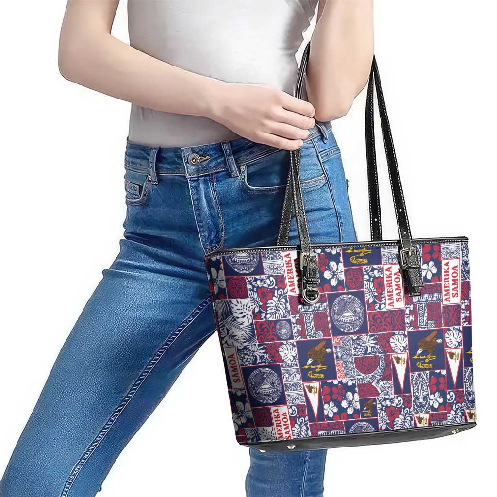 Manuia le Kerisimasi American Samoa Leather Tote Bag Pacific Patchwork Xmas Vibes - Polynesian Pride