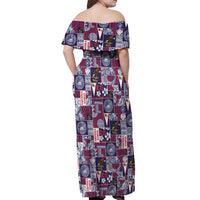 Manuia le Kerisimasi American Samoa Off Shoulder Maxi Dress Pacific Patchwork Xmas Vibes - Polynesian Pride