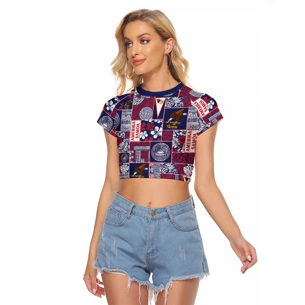 Manuia le Kerisimasi American Samoa Raglan Cropped T Shirt Pacific Patchwork Xmas Vibes LT9 Female Blue - Polynesian Pride