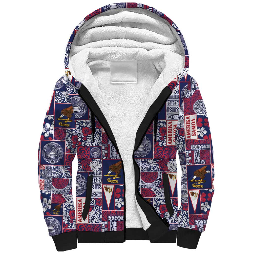 Manuia le Kerisimasi American Samoa Sherpa Hoodie Pacific Patchwork Xmas Vibes LT9 Unisex Blue - Polynesian Pride