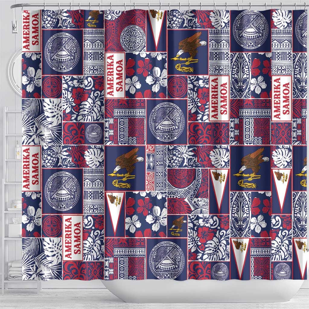 Manuia le Kerisimasi American Samoa Shower Curtain Pacific Patchwork Xmas Vibes - Polynesian Pride