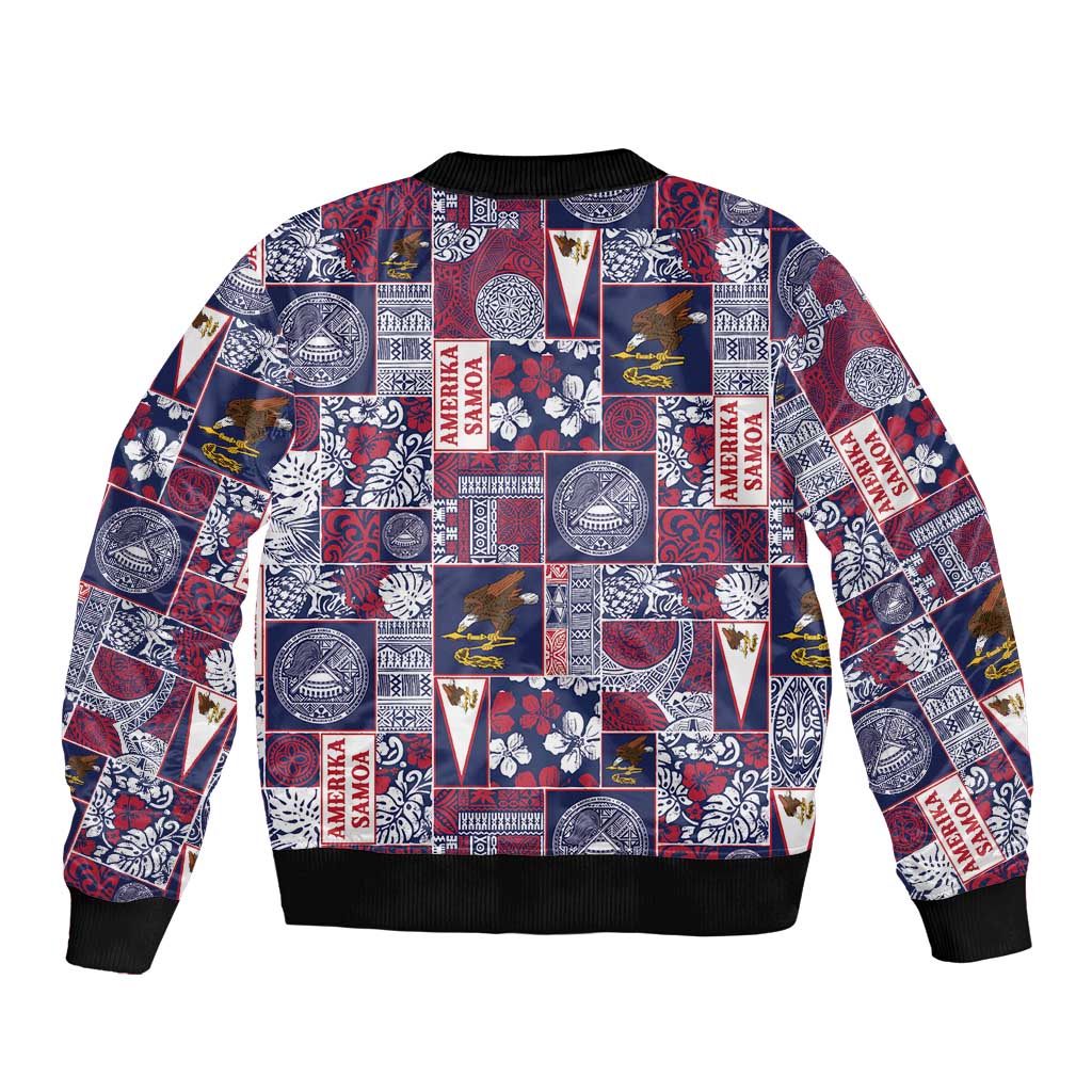 Manuia le Kerisimasi American Samoa Sleeve Zip Bomber Jacket Pacific Patchwork Xmas Vibes - Polynesian Pride